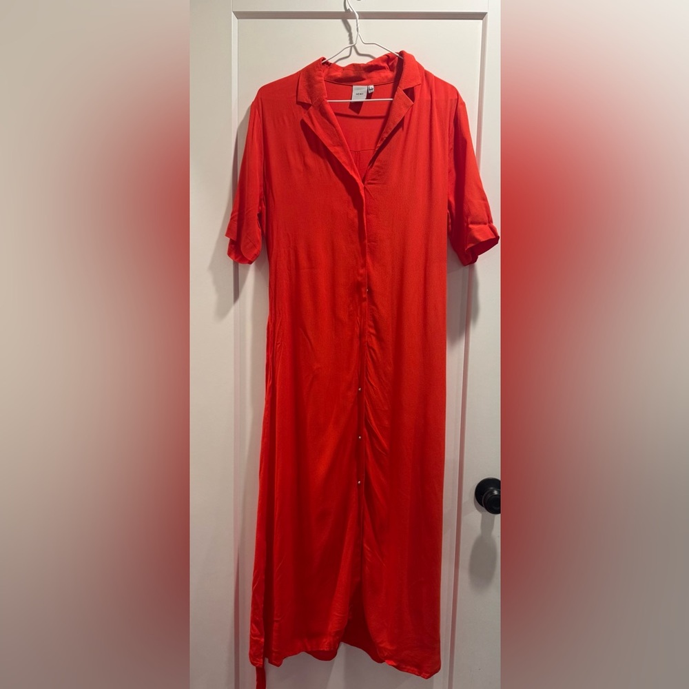 ICHI Chic Orange Button-Up Midi Dress‎ Size 36